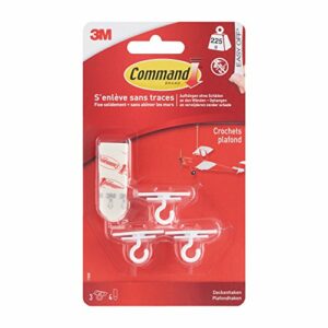 Command Polyvinyl Chloride 17008 Ceiling Hook, up to 225 g, 3 Hook, 4 Strips