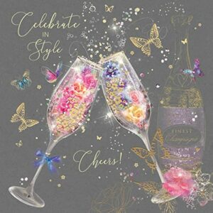 Cherry Orchard Female Celebrate In Style Birthday Card - Champagne Glasses Butterflies