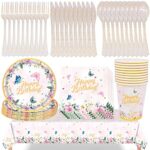 Butterfly Themed Party Supplies,71pcs Butterfly Themed Party Tableware,Butterfly Birthday Tablecloth Plates Tableware Set for Party,Butterfly Par