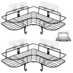 ADORAMOUR Corner Shower Caddy Set -2 Pack Bathroom Organiser with Soap Dish, Adhesive Storage Rack for Toiletries, Shower Shelf Drill-Free or Dri
