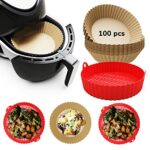 Silicone air Fryer Liner and 100 pcs Disposable air Fryer Liners Set | Reusable, Great for Baking | air Fryer Accessories | Parchment Paper for a