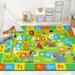 Capslpad Kids Play Rug for Playroom 160x100cm Non Slip Kids Rug with ABC Alphabet Numbers Animals Educational Learning Area Rug Washable Kids Pla