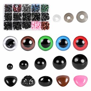 Safety Eyes and Noses, 560PCS Included Colourful Craft Doll Eyes 170pcs (6-14mm) Safety Nose in Various Size 110pcs Washers 280pcs, Animal Safety