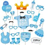 AIBAOBAO Baby Shower Decorations Boy, 23PCS Baby Shower Games Photo Booth Props, Gender Reveal and IT’S A BOY Confetti for Baby Shower Decoration