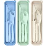 Portable Cutlery Set with Case, Fork Knife Spoon Set 3 Sets Portable Utensils Set for Kids Adults, Tableware Camping Biodegradable Utensils for K