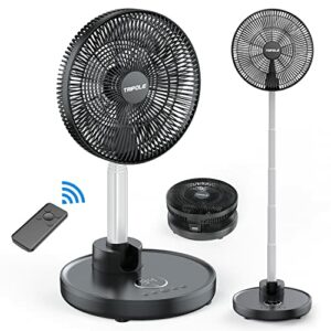 TriPole Standing Fan, 12000mAh Rechargeable Floor Fan 6 Speeds Foldable Pedestal Fan-6 Timer Settings, Remote Control, LED Display, 70°Oscillatin