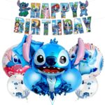 Sudwasi 10 PCS S-titch Birthday Party Decorations,Happy Birthday Decorations for Boys,Happy Birthday Banner,Balloons Latex,18 Inch Aluminum Foil