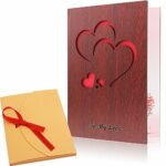 Creawoo Handmade Walnut Wood Love Greeting Card Unique Card Box Idea Greeting Card for Valentine's Day, Birthday Anniversary with Hollow Carved D
