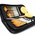 Artify 15 pcs Paint Brush Set for Acrylic Oil Watercolor Gouache Painting Includes Pop-up Carrying Case with Palette Knife and 2 Sponges, Pearl W