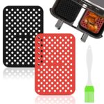 Air Fryer Liners Reusable 2pcs, Double Basket Silicone Air Fryer Liners Mat with Brush for Ninja for Dual for Ninja for Foodi Non-Stick Air Fryer