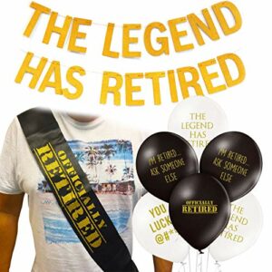 Retirement Party Bundle - Includes The Legend Has Retired Banner, Retirement Sash & 8 Pack Of Funny Retirement Balloons