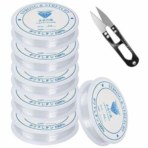6 Rolls Bracelet Elastic, 8m×0.8mm Clear Elastic for Bracelet Making,Strong & Stretchy Elastic String Clear Elastic Beading Thread with Cutter fo