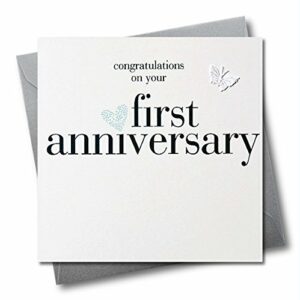Claire Giles Hearts and Stars Congratulations on Your First Anniversary Card, Silver/White, (HNS75),15x15cm