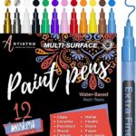 Acrylic Paint Pens for Rock Painting, Stone, Pebbles, Ceramic, Glass, Wood. Set of 12 Acrylic Paint Markers Extra-Fine Tip 0.7mm.