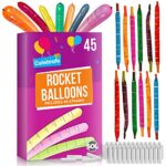 45pk SOL Rocket Balloons Assorted Colours | Flying Balloons | Party Balloons Whistling Balloons Party Bag Fillers for Kids | Noisy Balloons | Scr