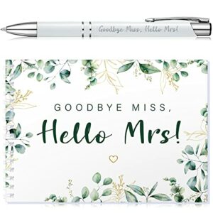 Tenare Goodbye Miss Hello Mrs Hen Party Guest Book and Keepsake Pen Hen Party Gift Accessories Kiss the Miss Goodbye Greenery Hen Night Gifts Bri