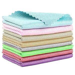 Cinvo 8Pcs Fish Scale Microfiber Rag Polishing Cleaning Cloth Lint Free Reusable Dish Towels Multi-Use Water Absorption Washcloths for Windows Ca