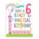 Regal Cards Girl Age 6 Have A Magical Birthday Card - Rabbit in Castle,green|grey|yellow|pink,230 x 160mm
