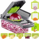 Ourokhome Vegetable Chopper Slicer - 12-in-1 Fruits Cutter Mandoline Slicer Food Cutter with 7 Stainless Steel Blades, Adjustable Dicer with Stor