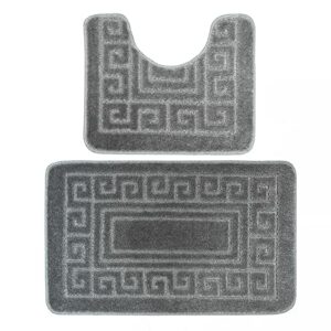 Greek Bath Mat 2 Pcs Set Non-Slip Bath Rug Toilet Mat Washable Bathroom Mats Rugs Absorbent Soft Rug for Bathtub Bathroom Includes 1 Bath Mat (50