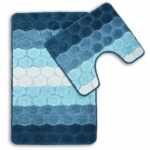 2pc Bath Mat Set Non Slip, Bath & Pedestal Mats, Hex Stripe Design For Bathroom Toilet, 2 Piece, Soft, Absorbent And Slip Resistant (Blue)