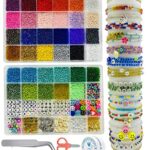 Kinearcharms 30000pcs 2mm Glass Seed Beads for Jewelry Bracelet Making in 36 Colors with 550pcs Letter Smiley Fruit Beads and 9 Various Beads Cha