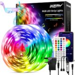 IKERY LED Strip Light, 30M LED Light Strip with 44-Keys Remote App Controlled, Music Sync RGB 5050 LEDs Colour Changing LED Ceiling Lights for Be