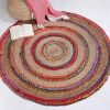 Fiesta Eco Friendly Extra Large Round Braided Thick Stripe Rug Flat Weave with Natural Jute and Multi Colour Recycled Material 180 cm Diameter