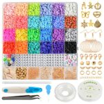 Caresity 6100+ Polymer Clay Beads Bracelet Making Kit Flat Round Clay Beads Heishi Beads for Jewelry Bracelets Necklace Making Kit for Both Adult