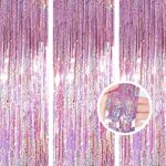 AILEXI 3 Pack 3.2ft*8.2ft Metallic Tinsel Curtains Foil Fringe Shimmer Streamers Curtain Door Window Decoration for Party Supplies - Laser Pink