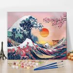 TISHIRON DIY Paint by Numbers Ocean Kanagawa Waves Sunset Great Wave with Paint Brushes and Acrylic Painting Kit 16x20 Inch for Kids and Adults B