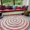 Fiesta Eco Friendly Extra Large Round Braided Thick Stripe Rug Flat Weave with Natural Jute and Multi Colour Recycled Material 180 cm Diameter