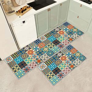 JEFFEL Kitchen Mat Sets Non slip Washable, Kitchen Rugs Runner Set of 2 Anti Fatigue Kitchen Floor Mat for Home Decoration Office Standing Desk (