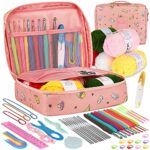 Aeelike Crochet Kits for Beginners Adults, Knitting Starter Kit for Adults, Include 0.6-6.0 mm Metal Crochet Hooks, Wool, Case and Knitting Acces