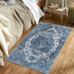 LuxFocus Machine Washable Small Rug, Water&Stain Resistant Vintage Indoor Rug Non-Slip Short Pile Oriental Design Rug for Bedroom Living Room Kit