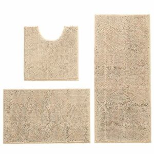Hodeacc 3 Pcs Non Slip Bath Bathroom Mat Set,High Water Absorbent Density Soft Microfiber Toilet Mat Toilet Pedestal Mat Machine Washable Bathroo