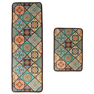 LEEBEI Kitchen Rugs Mats 2 Pieces Sets Non slip Washable Indoor mat,Polyester Anti-fatigue Floor Mat Carpet for Kitchen Bedroom Anti-slip (15.7×2