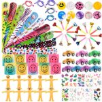 87 Pcs Party Bag Fillers for Kids, Unisex Assorted Toys, Birthday Party Favors Toys for Boys Girls with Rainbow Springs, Slap Bands, Bouncy Balls
