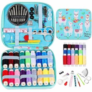 Sewing Kits for Adults UK, AUERVO Portable Sewing Kits Thread and Needles Set with PU Leather Llama Case for Hand, Home, Travel & Emergency Compa