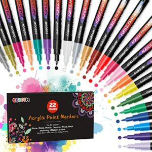 CGBOOM Acrylic Paint Pens, 22 Paint Pens, 0.7 MM Extra Fine Tip Acrylic Pens Paint Markers for Rocks, Canvas, Wood, Metal, Ceramic, Glass, Easter