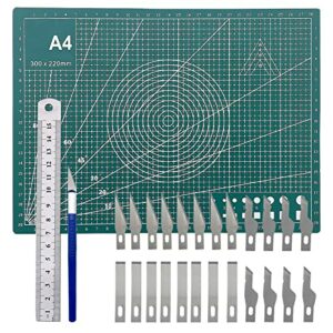 Craft Cutting Stencil Knife Set and A4 Double Sided Cutting Mat Set,Art Blade Cutting Exacto Knives Cutting Rulers Tools for Paper,Modelling,Quil